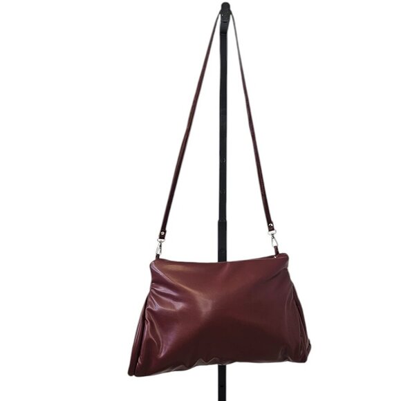 Anthropologie Oversize Pillow Clutch Shoulder Bag, Wine, Faux Leather, NWT - Picture 2 of 9